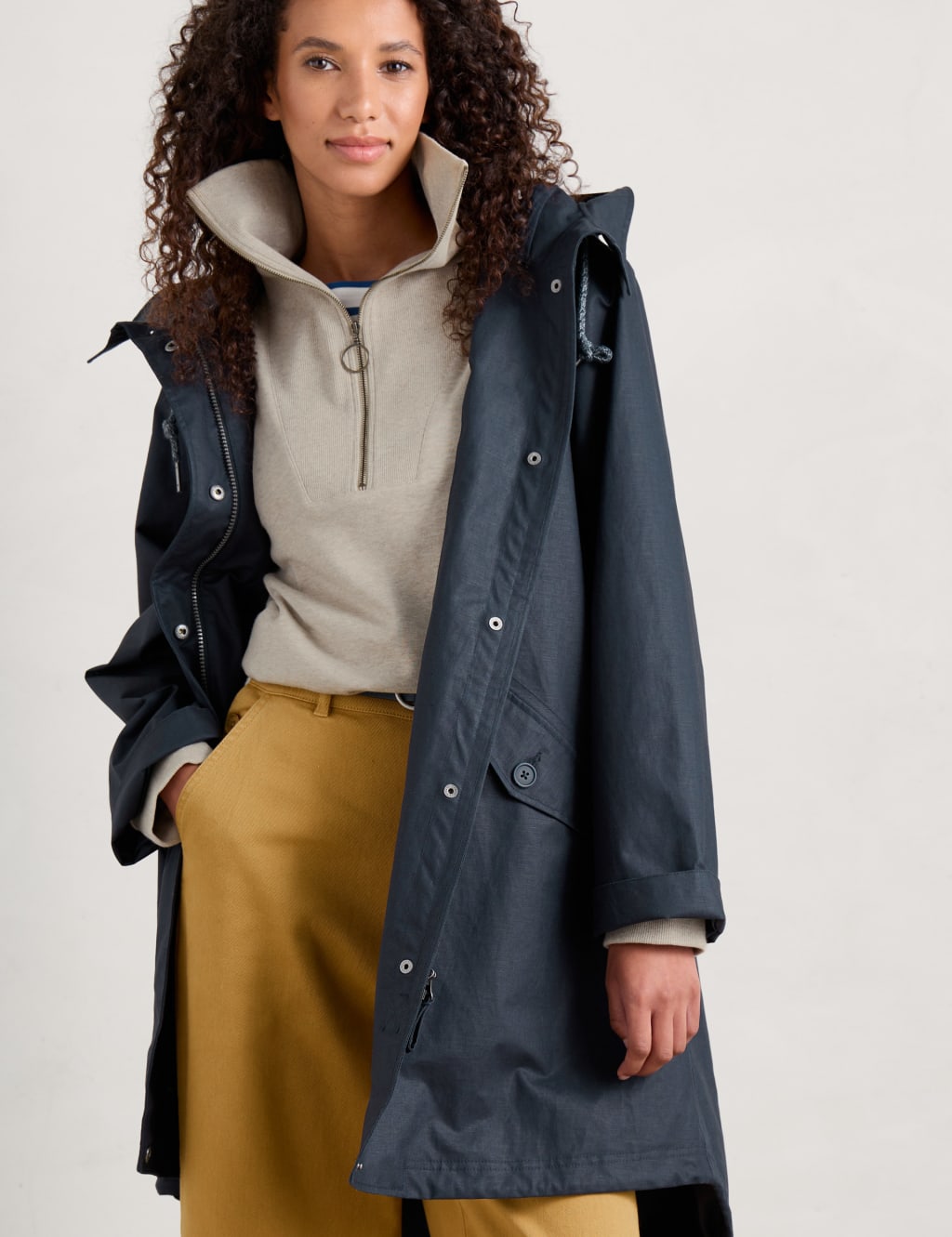 Waterproof Linen Rich Longline Raincoat