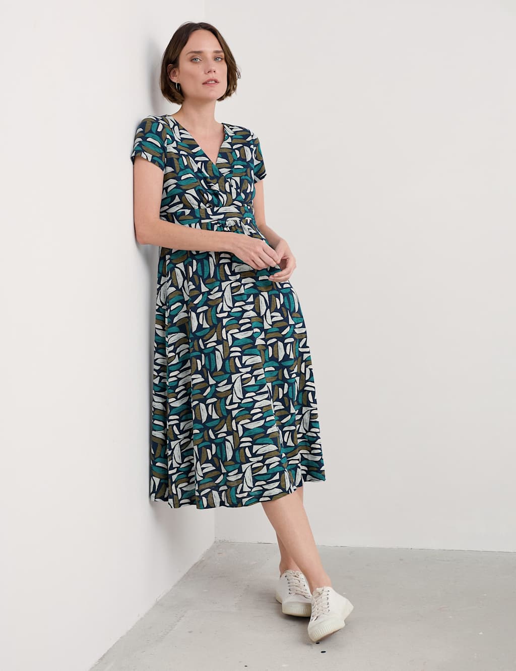 Seasalt Cornwall Women's Cotton geometric tea dress - 14REG - Teal Mix, Teal Mix