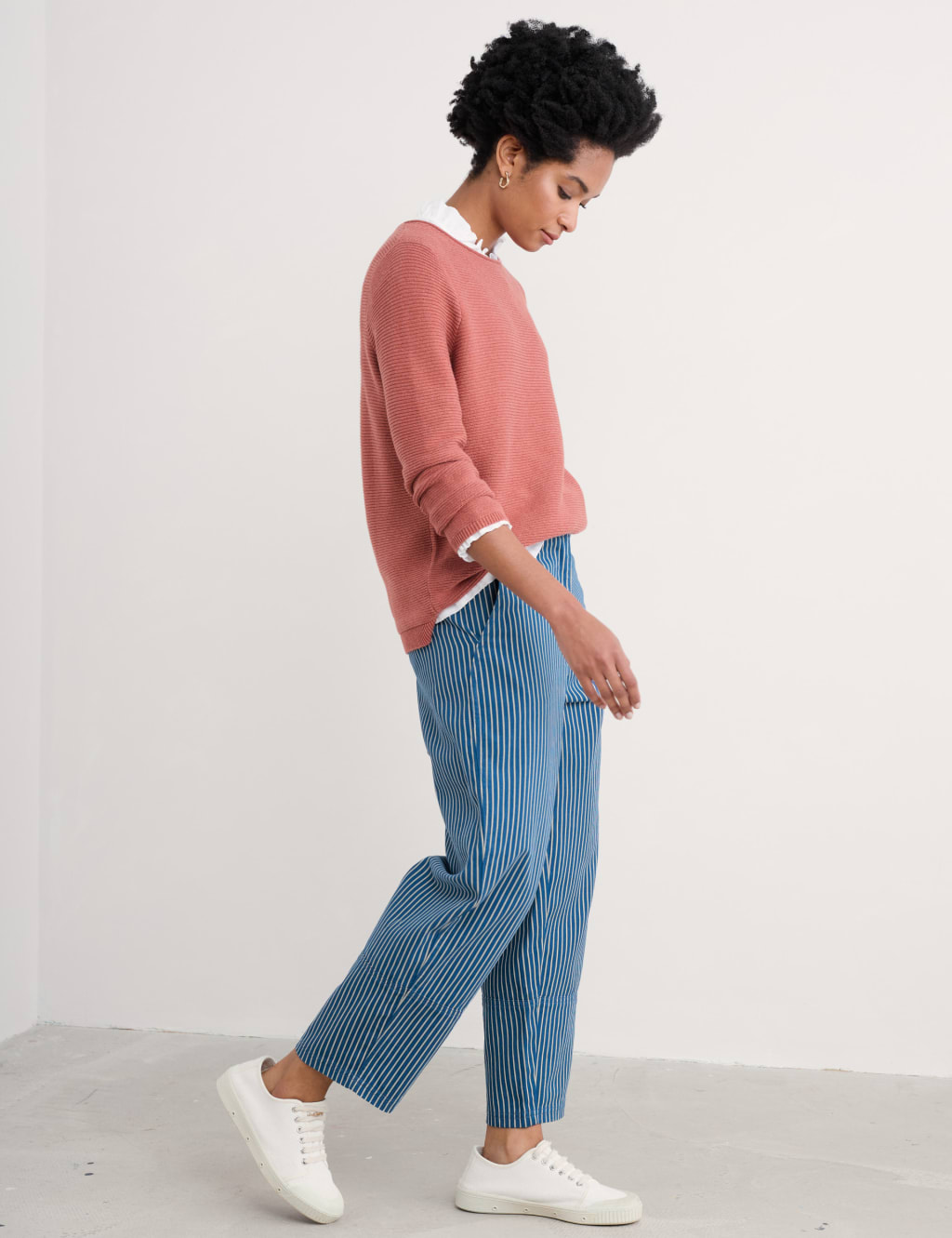Pure Cotton Textured Crew Neck Jumper