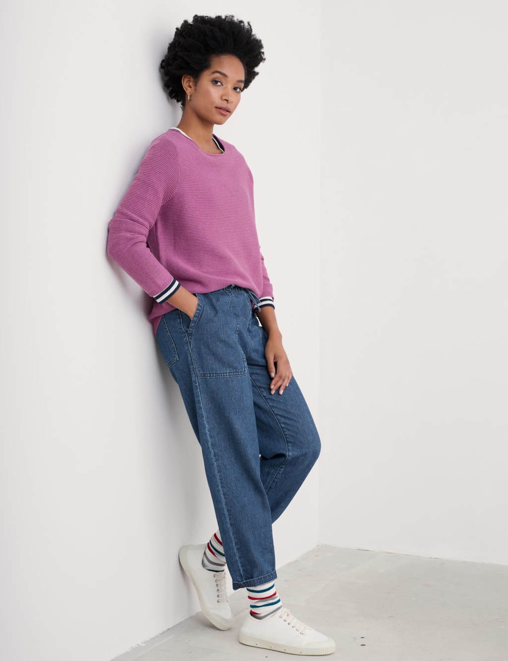 Pure Cotton Textured Crew Neck Jumper