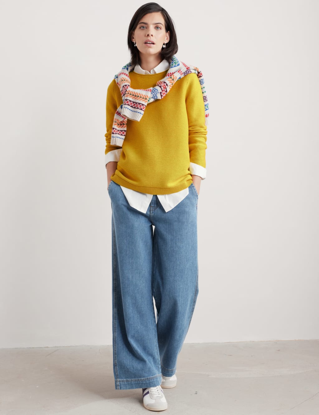Pure Cotton Textured Crew Neck Jumper