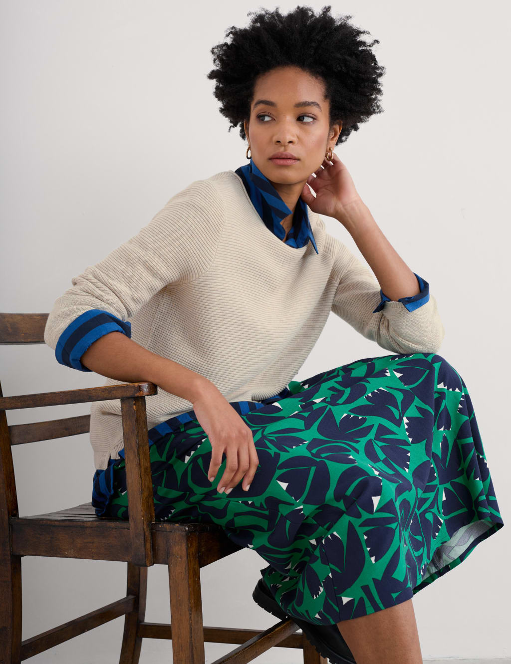Pure Cotton Textured Crew Neck Jumper
