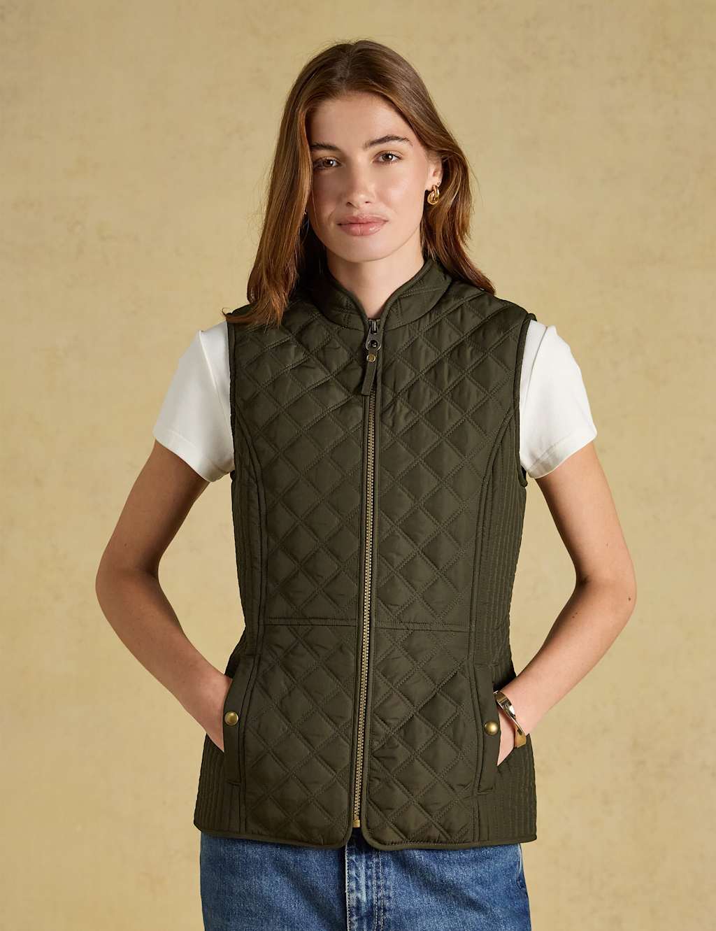 Joules Women's Showerproof Quilted Zip Through Gilet - 10 - Green - Available at M&S