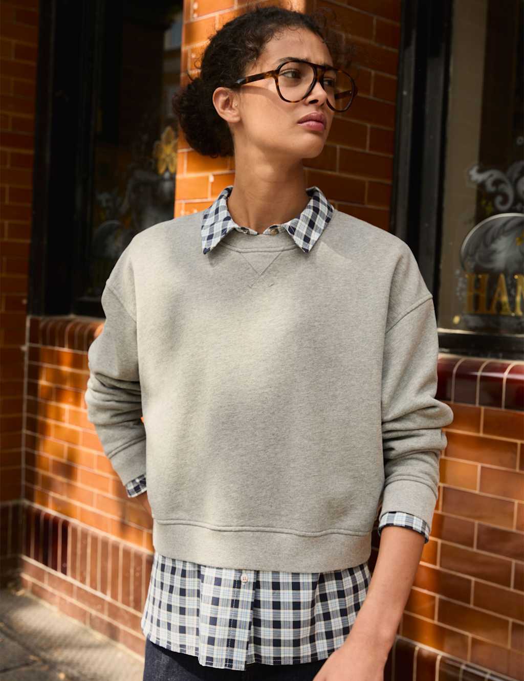 BAUKJEN Cotton Rich Cropped Sweatshirt Grey Marl