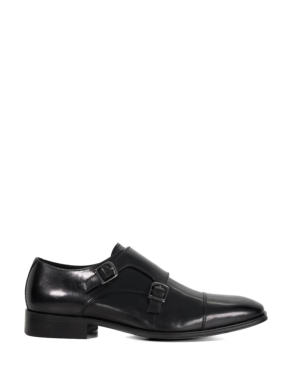Dune London Leather Double Monk Strap Shoes Black