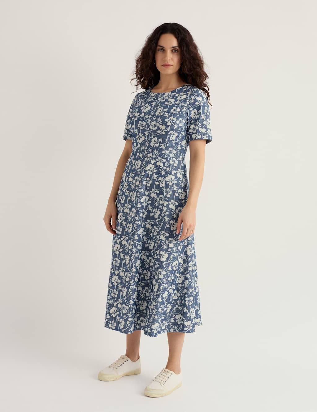 Seasalt Cornwall Women's Pure Cotton Floral Midi Waisted Dress - 8 - Blue Mix - Available at M&S