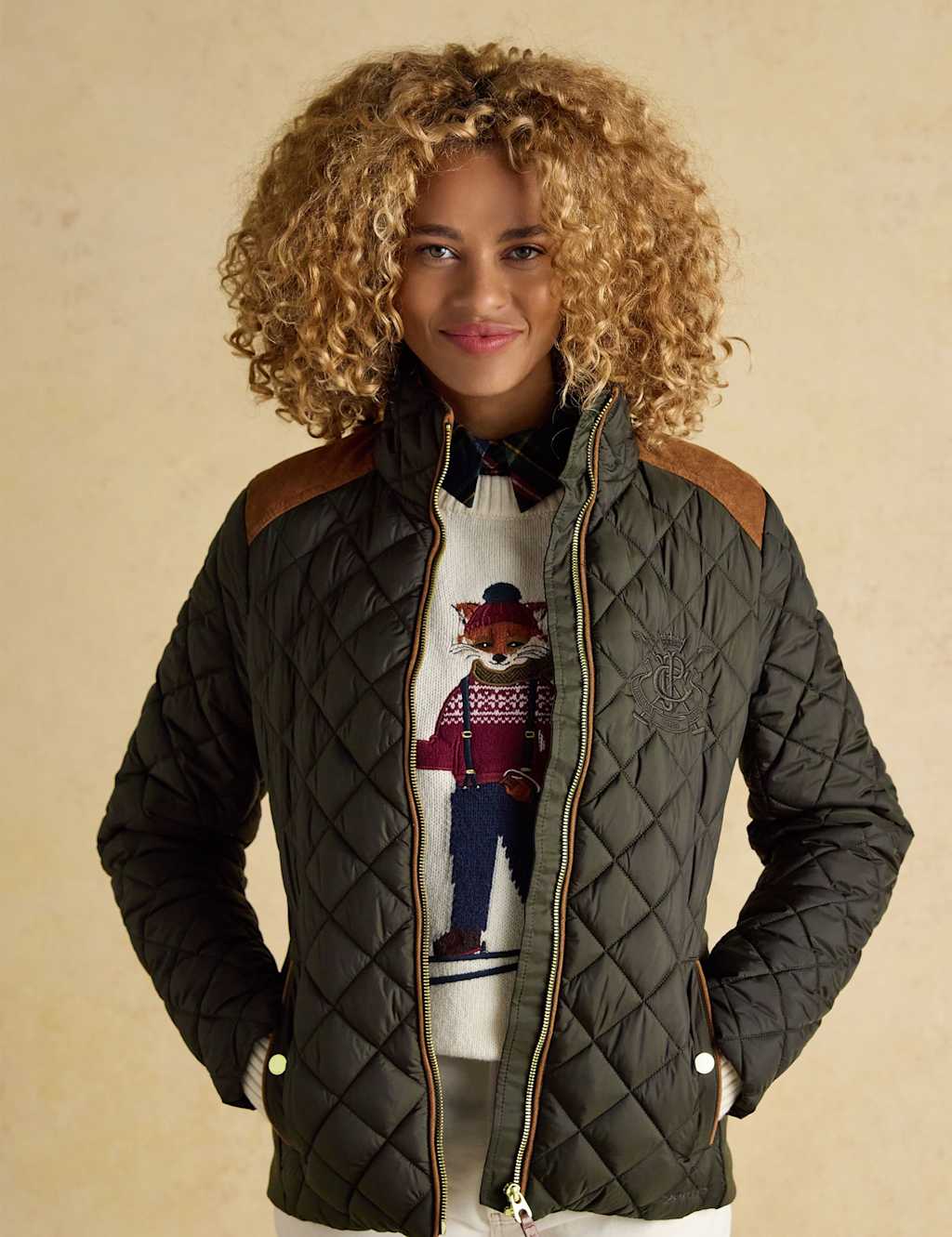 Joules Women's Showerproof Diamond Quilted Coat - 18 - Khaki - Available at M&S