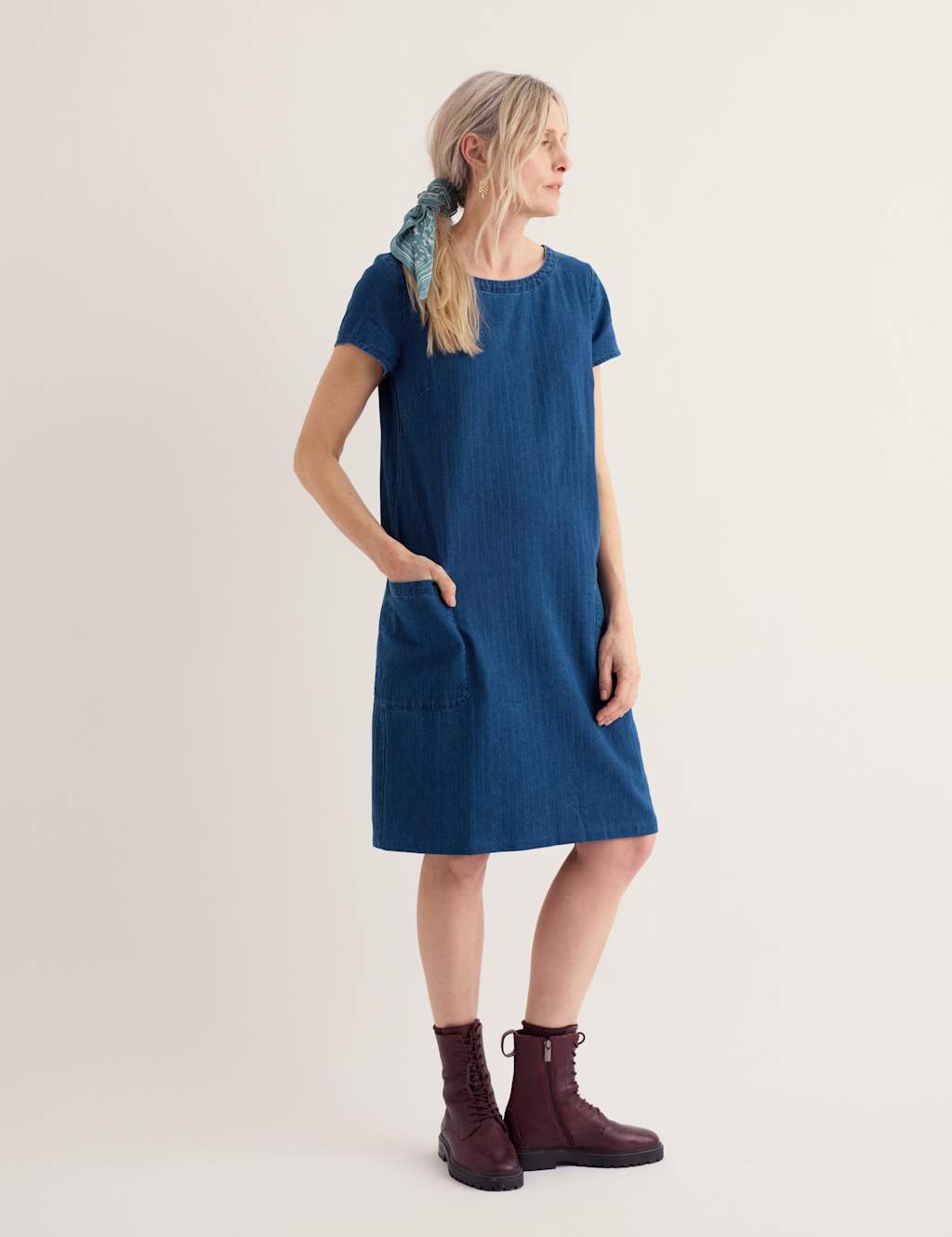 Seasalt Cornwall Women's Pure Cotton Denim Textured Stripe Shift Dress - 20 - Blue - Available at M&S