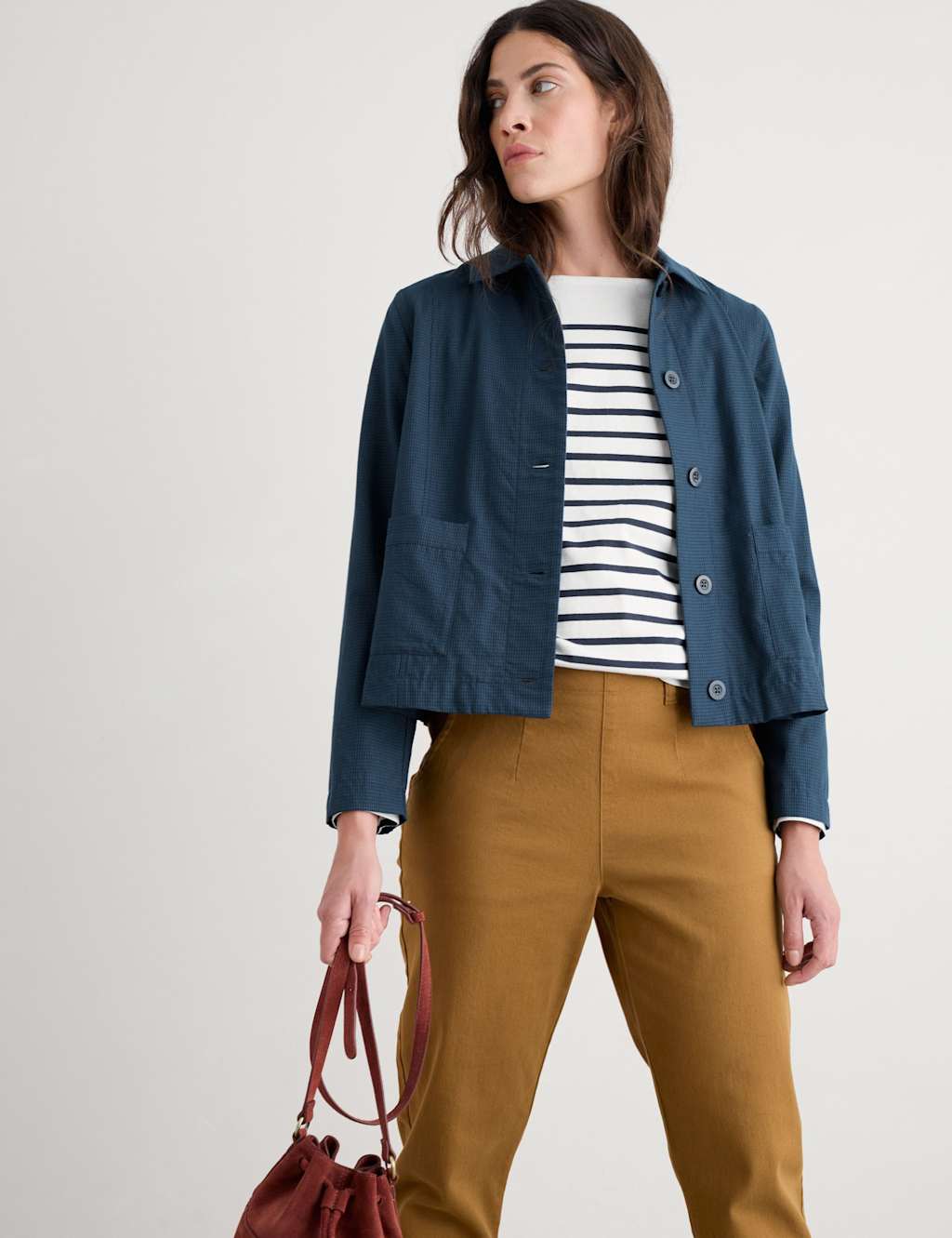 Seasalt Cornwall Pure Cotton Checked Utility Jacket Navy Mix