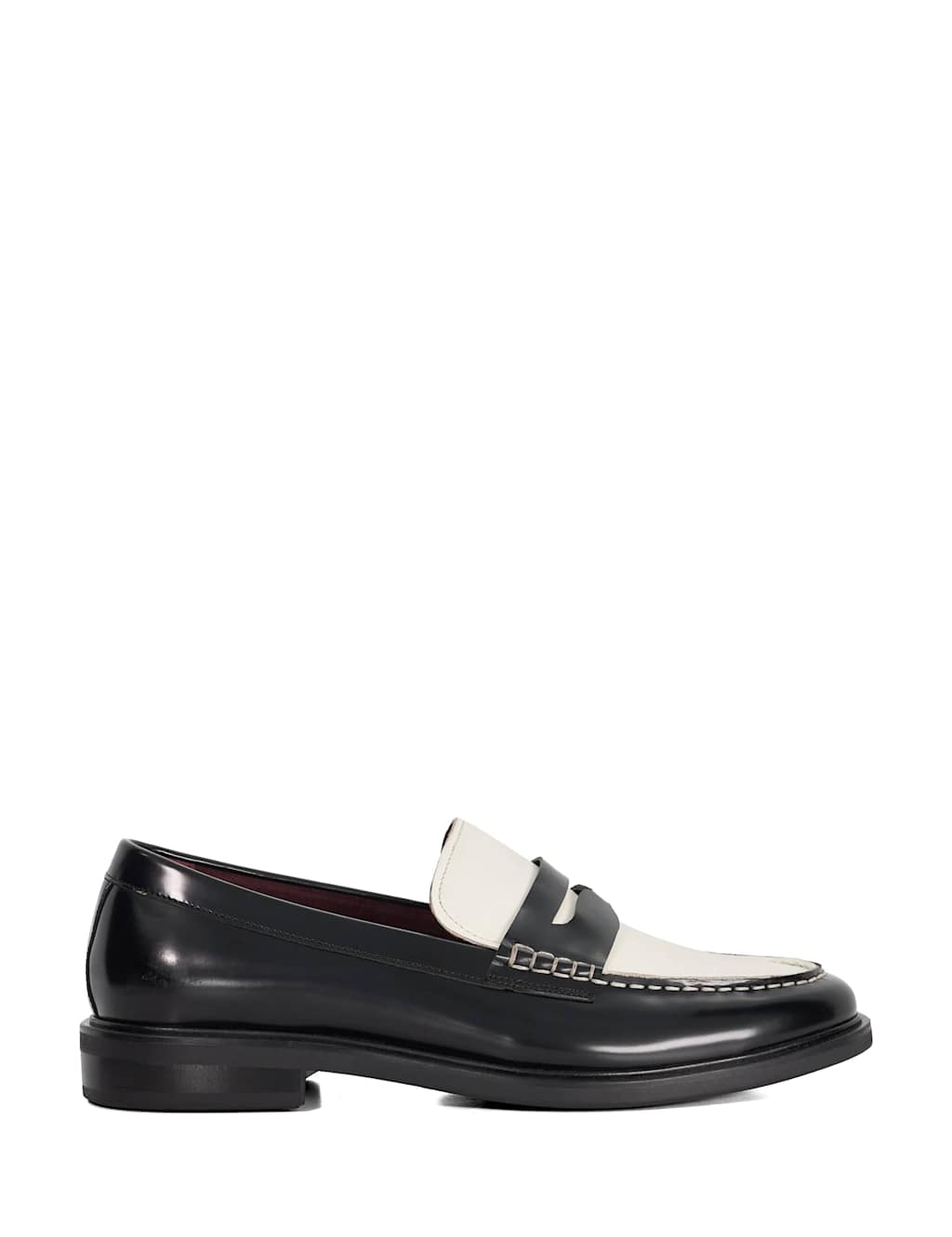 Dune London Leather Slip-On Loafers White/Black