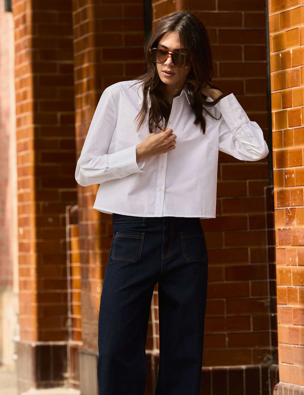 BAUKJEN Pure Cotton Button Through Cropped Shirt White