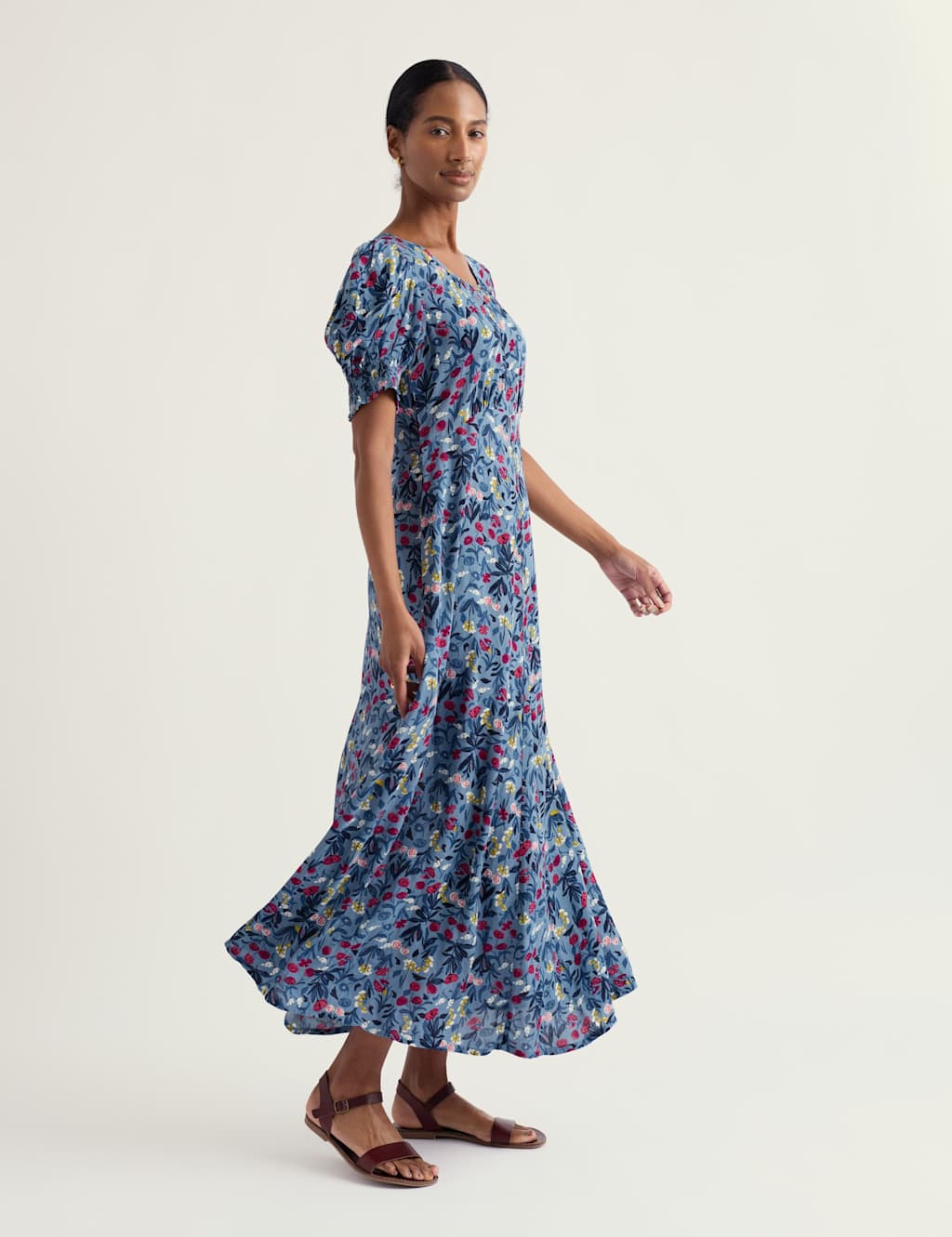 Seasalt Cornwall Women's Floral Puff Sleeve Midi Skater Dress - 20 - Blue Mix - Available at M&S