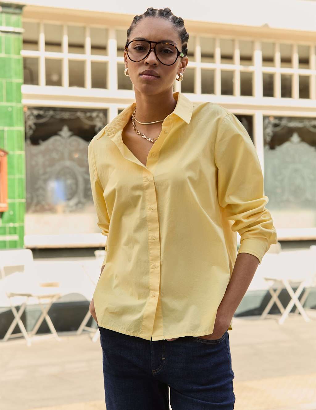 BAUKJEN Pure Cotton Button Through Shirt Yellow