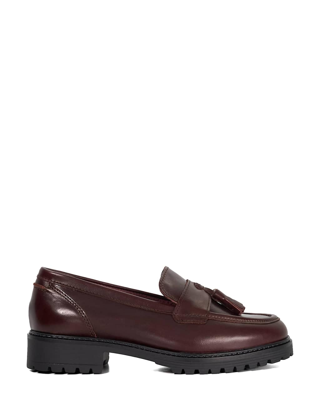 Dune London Wide Fit Leather Tassel Low Heel Loafers Burgundy