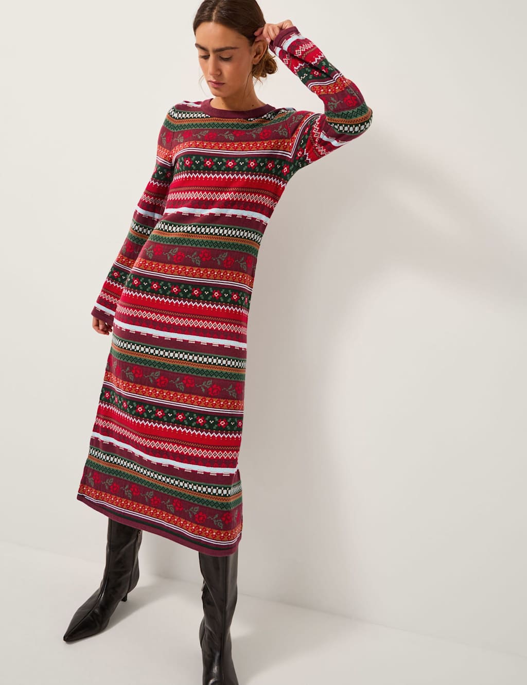 Monsoon Geometric Midi Skater Dress Red Mix