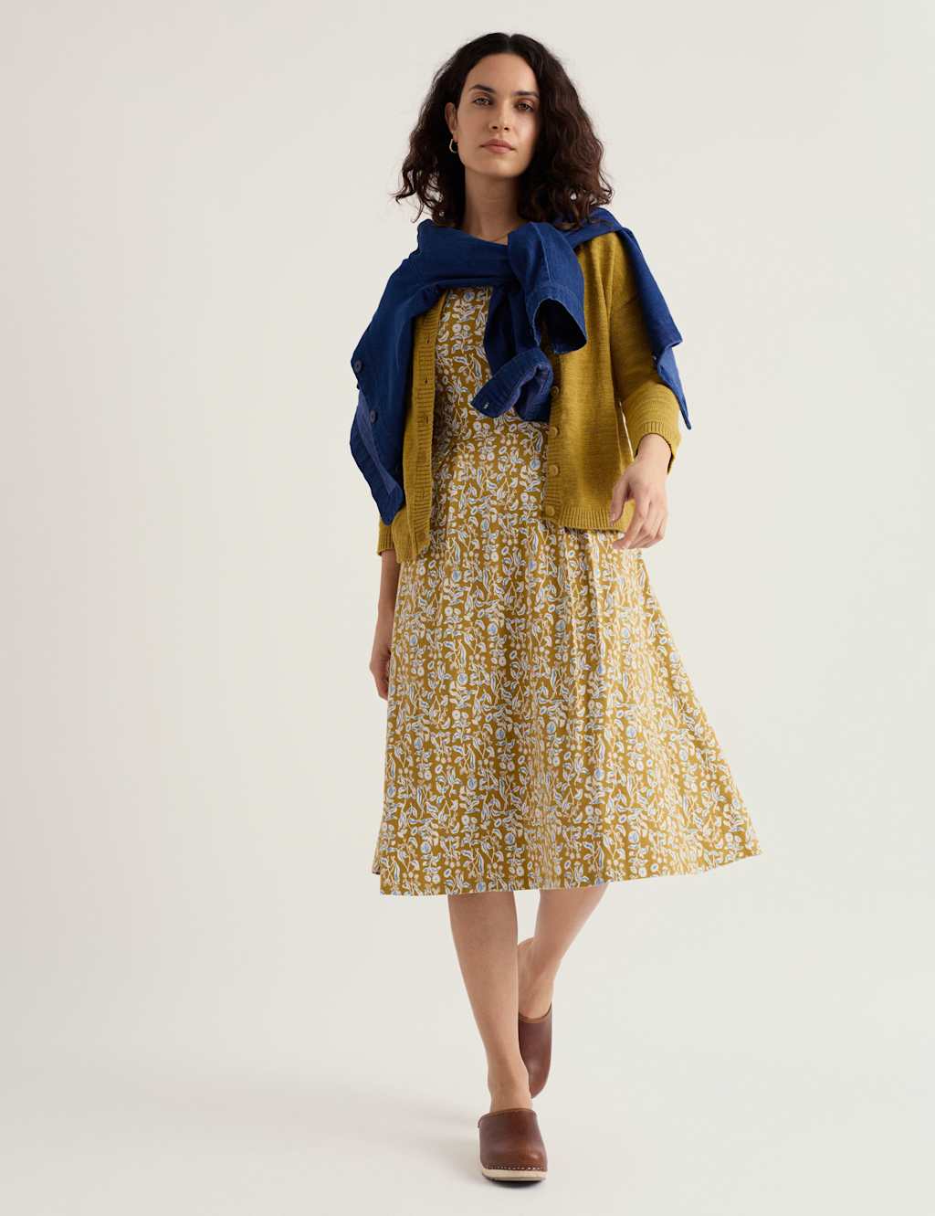 Seasalt Cornwall Women's Cotton Rich Floral V-Neck Waisted Dress - 10 - Yellow Mix - Available at M&S