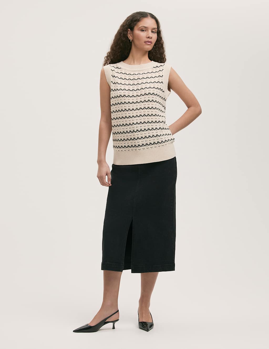Cotton Rich Striped Knitted Vest