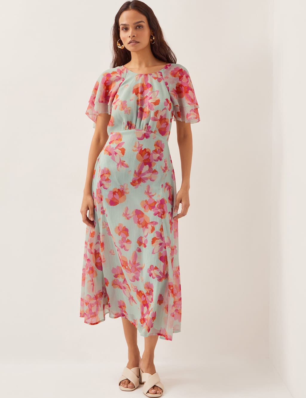 Floral Print Round Neck Midi Dress