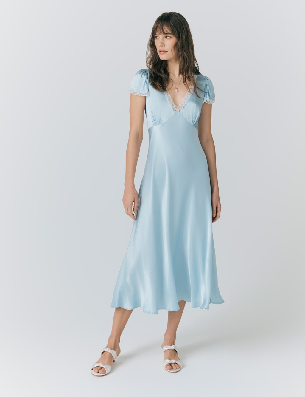 Satin V-Neck Midaxi Tea Dress