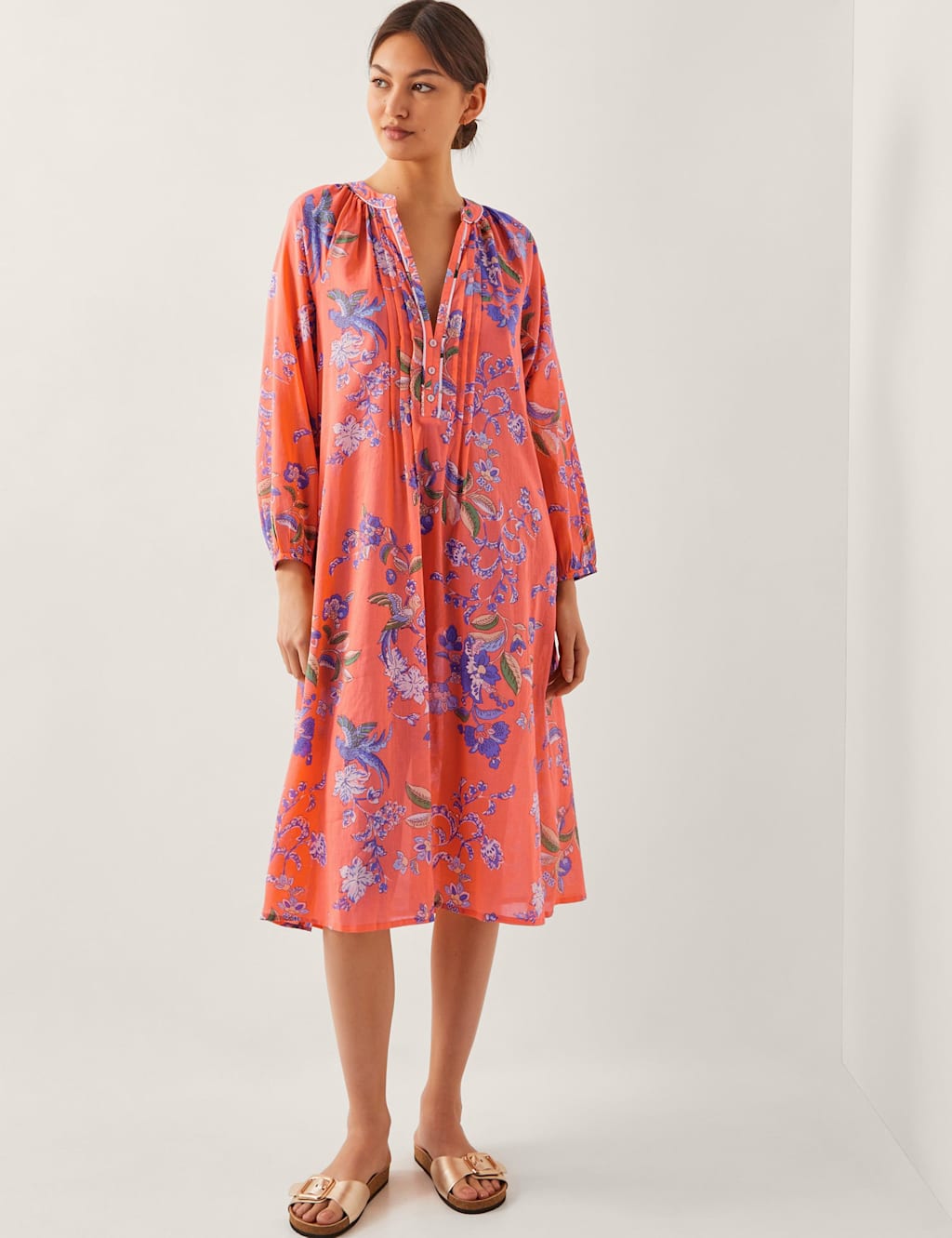 Pure Cotton Floral Midi Tea Dress