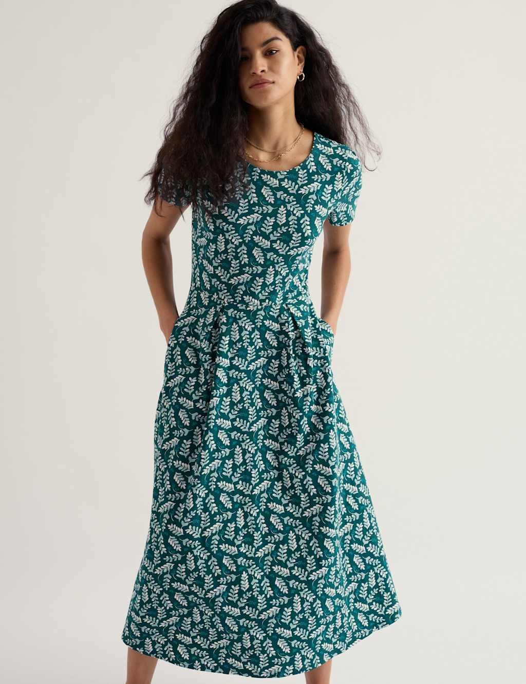Seasalt Cornwall Women's Cotton Rich Printed Midi Waisted Dress - 14 - Teal Mix - Available at M&S