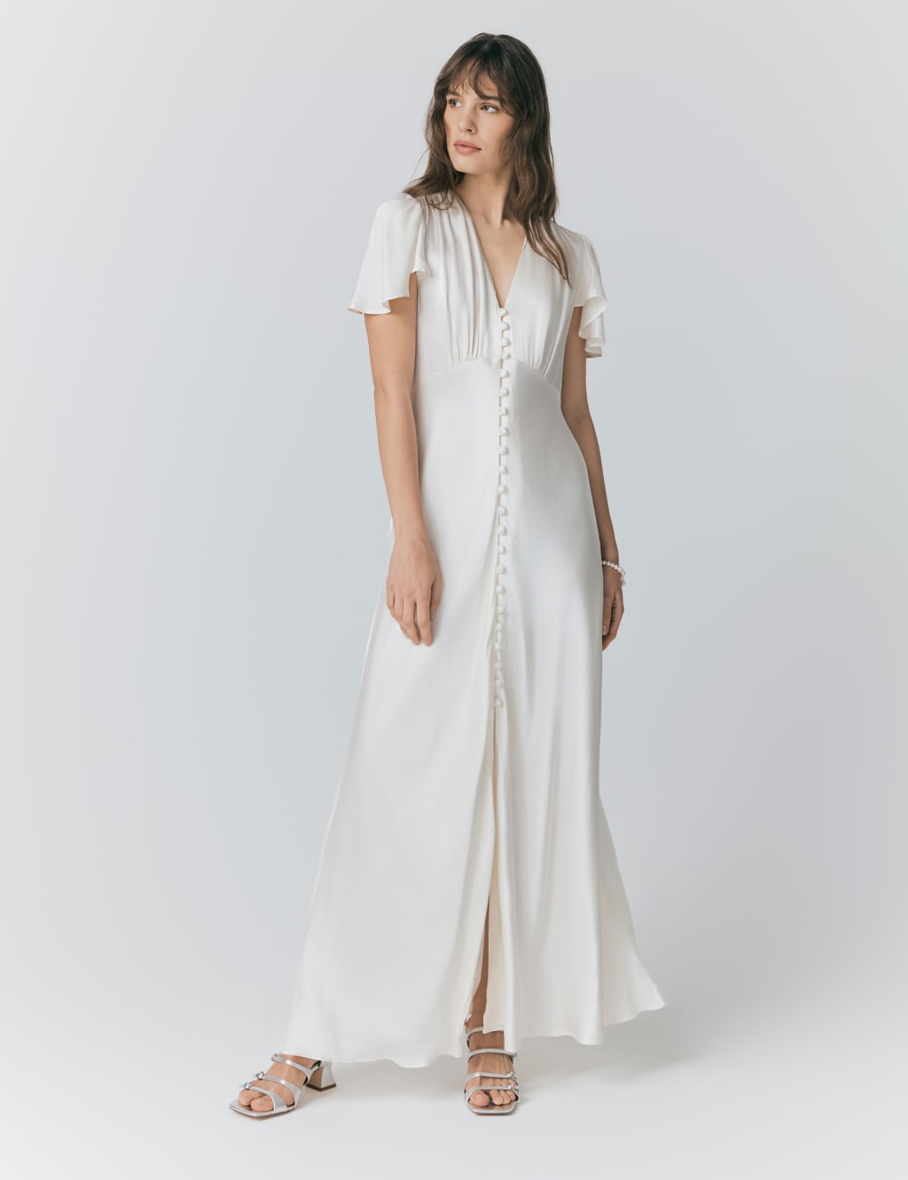 Satin Button Front Maxi Waisted Dress