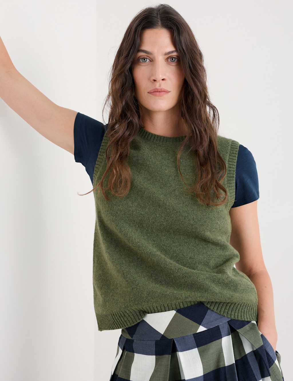 Seasalt Cornwall Merino Wool Rich Crew Neck Knitted Vest Green