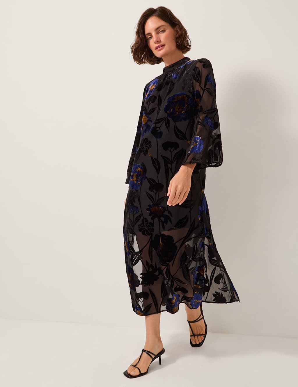 Monsoon Floral Bandeau High Neck Maxi Dress Dark Blue