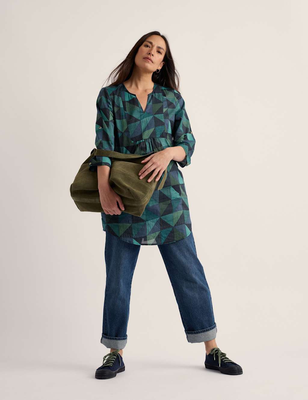 Seasalt Cornwall Women's Pure Cotton Geometric V-Neck Tunic - 14 - Teal Mix - Available at M&S