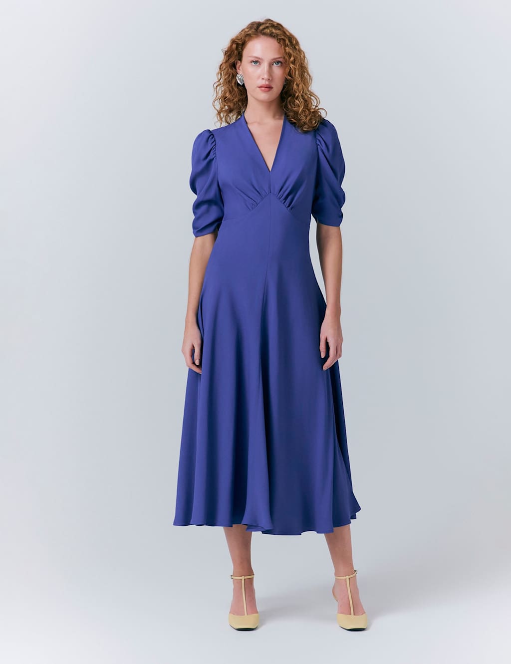 Crepe V-Neck Midi Tea Dress