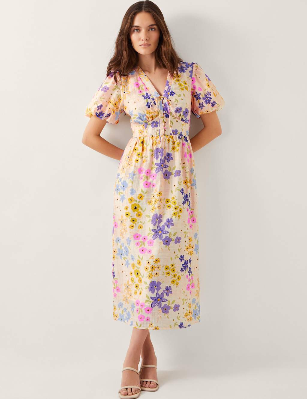 Floral V-Neck Midi Waisted Dress