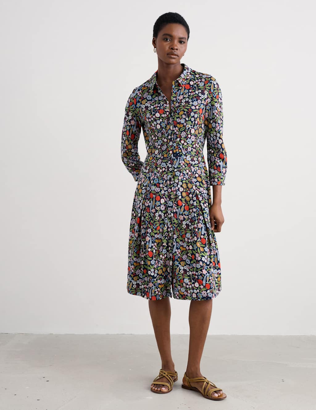 Seasalt Cornwall Cotton Rich Floral Knee Length Shirt Dress Multi