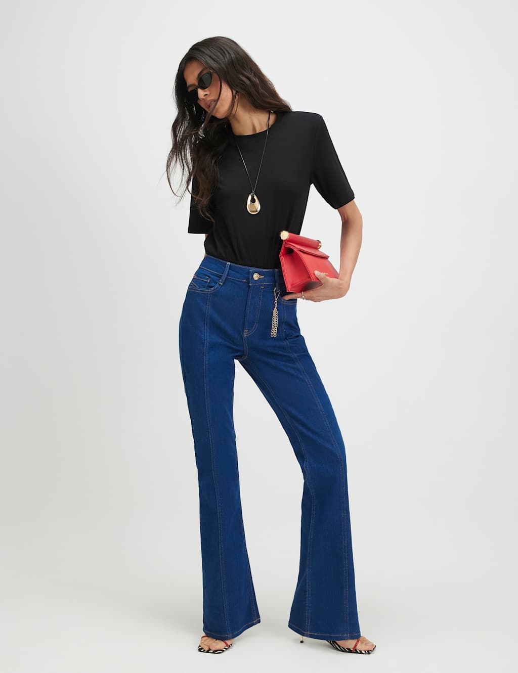 River Island Women's Mid Rise Seam Detail Bootcut Jeans - 12 - Bright Blue - Available at M&S
