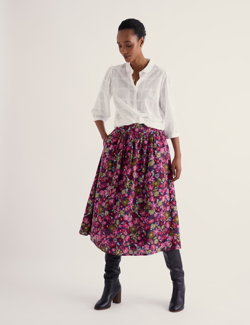 Seasalt Cornwall Women's Pure Cotton Floral Midi A-Line Skirt - 12 - Pink Mix - Available at M&S