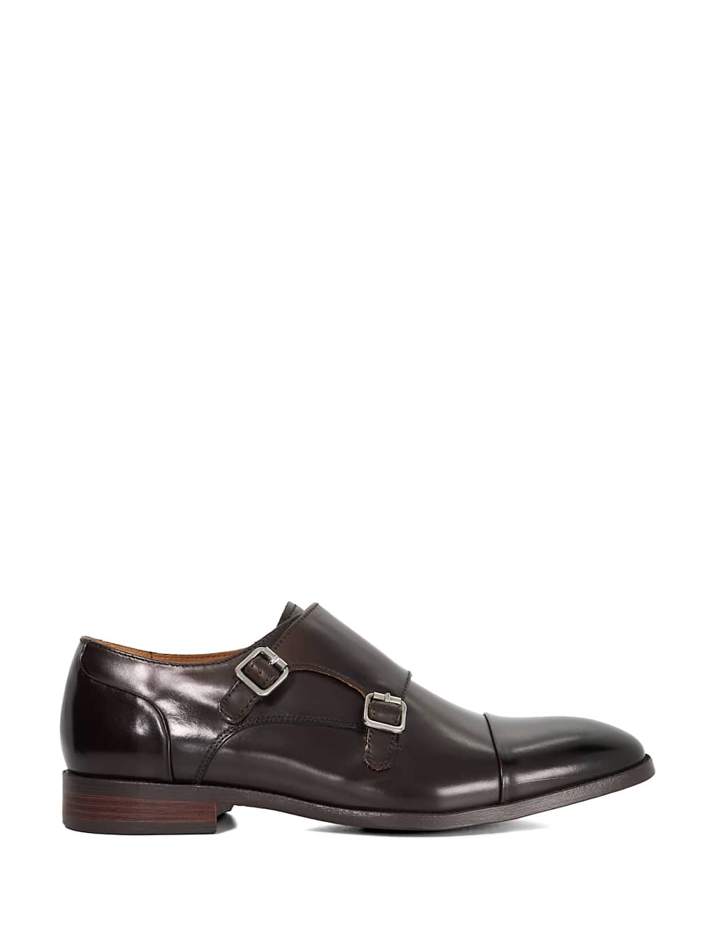 Dune London Wide Fit Leather Monk Strap Shoes Dark Brown