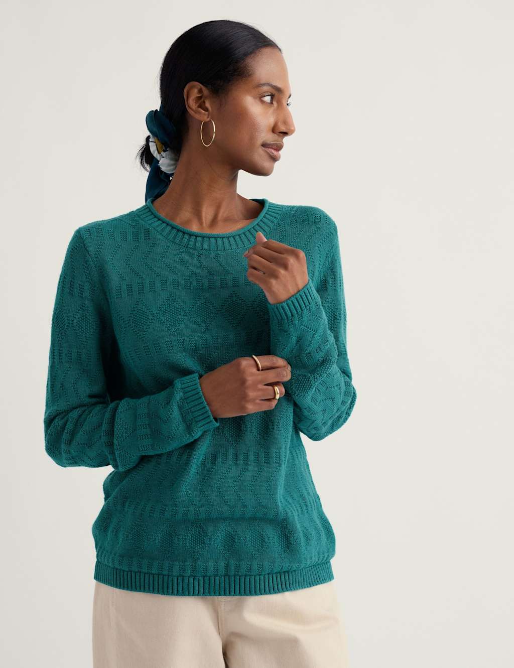 Seasalt Cornwall Women's Pure Cotton Knitted Relaxed Jumper - 14 - Teal - Available at M&S
