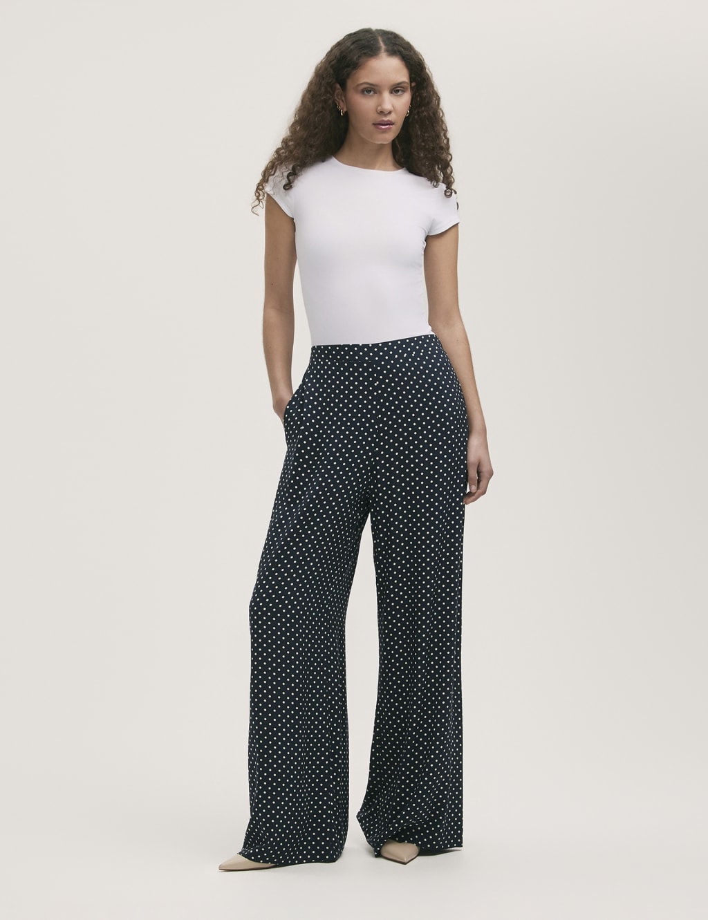Polka Dot Elasticated Waist Wide Leg Trousers