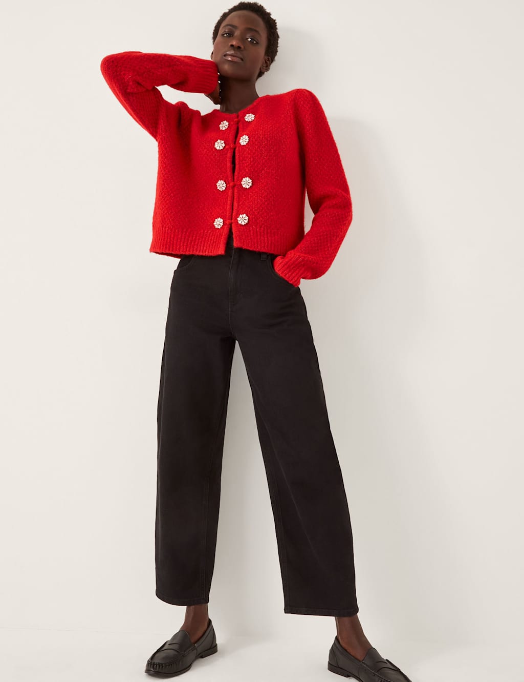 Monsoon Textured Button Detail Cardigan Red