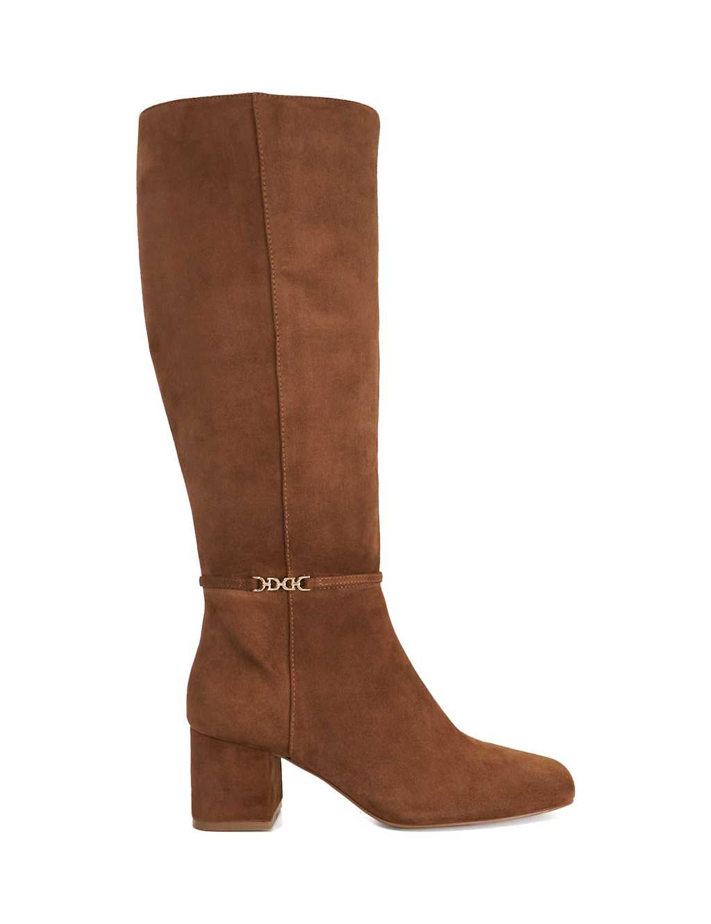 Dune London Wide Fit Suede Block Heel Knee High Boots Tan