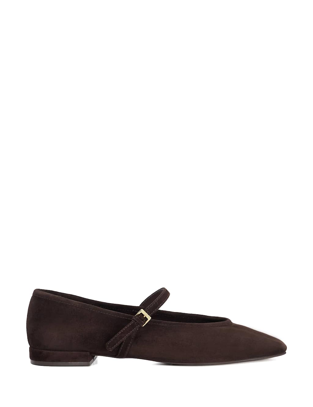 Dune London Suede Square Toe Mary Jane Ballet Pumps Brown