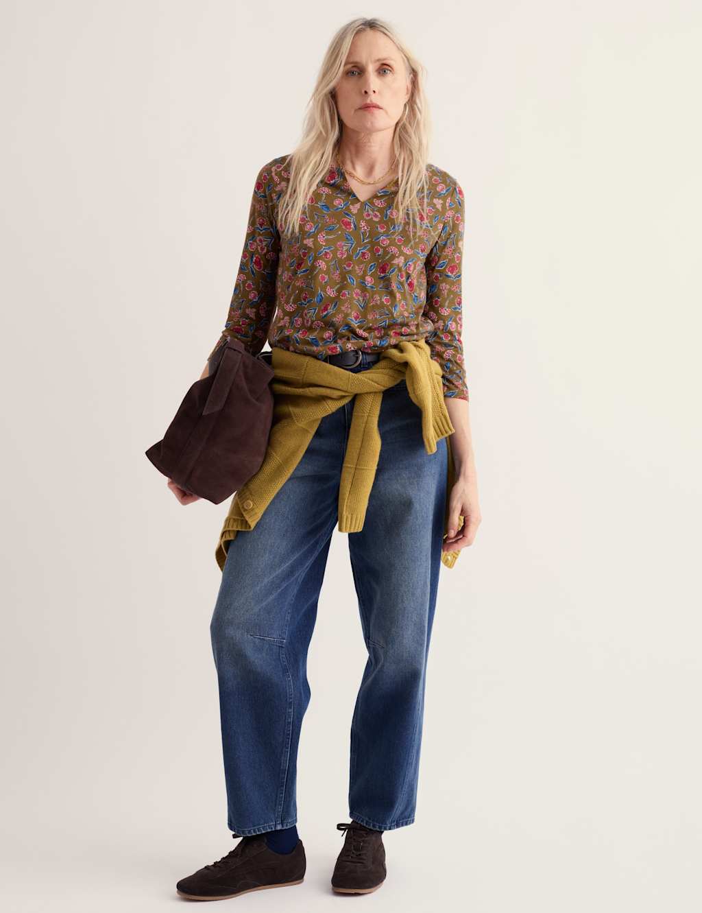 Seasalt Cornwall Women's Cotton Blend Floral Notch Neck Top - 18 - Brown Mix - Available at M&S