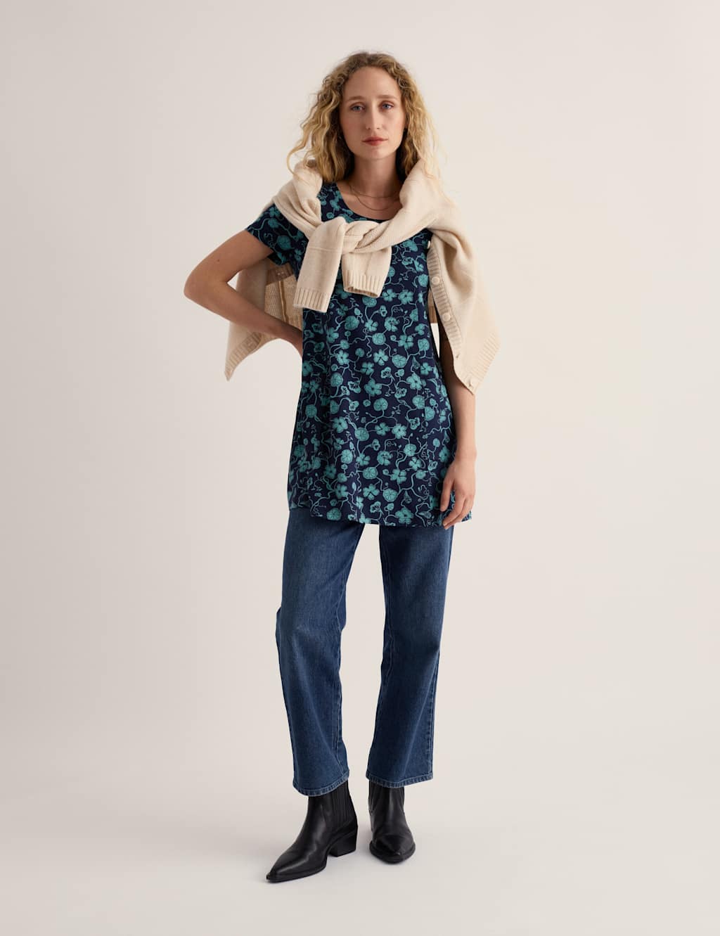 Seasalt Cornwall Women's Cotton Rich Floral Relaxed Tunic - 20 - Navy Mix - Available at M&S