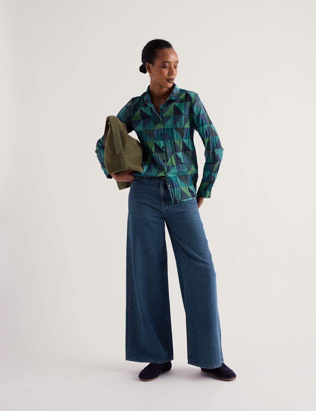 Seasalt Cornwall Women's Pure Cotton Textured Geometric Shirt - 10 - Teal Mix - Available at M&S