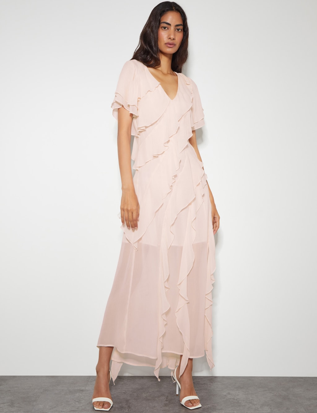 V-Neck Ruffle Maxi Skater Dress