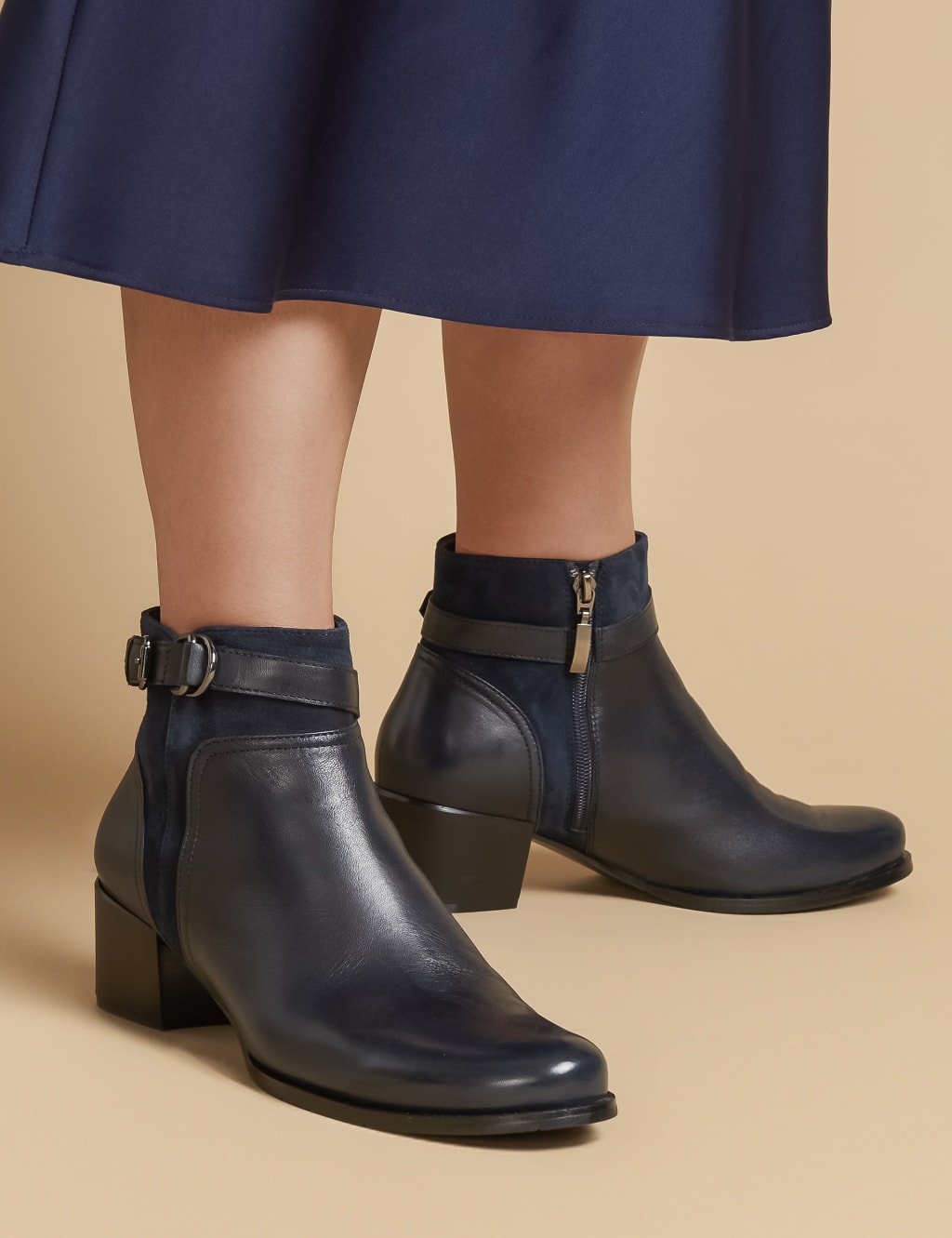 Leather Block Heel Ankle Boots