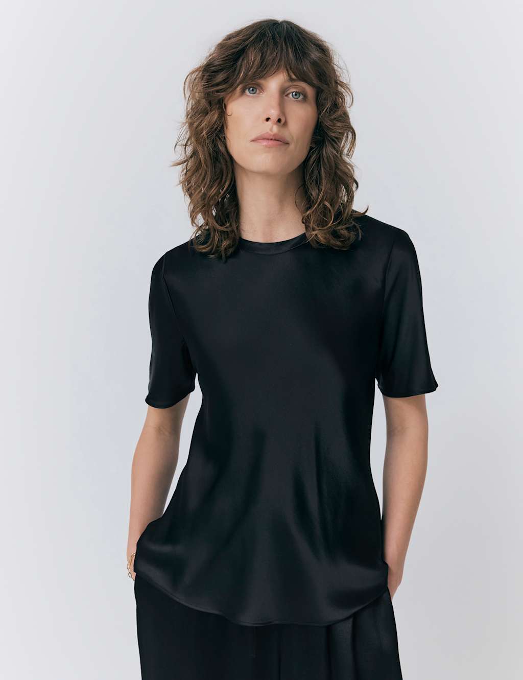 Satin Round Neck T-Shirt Top