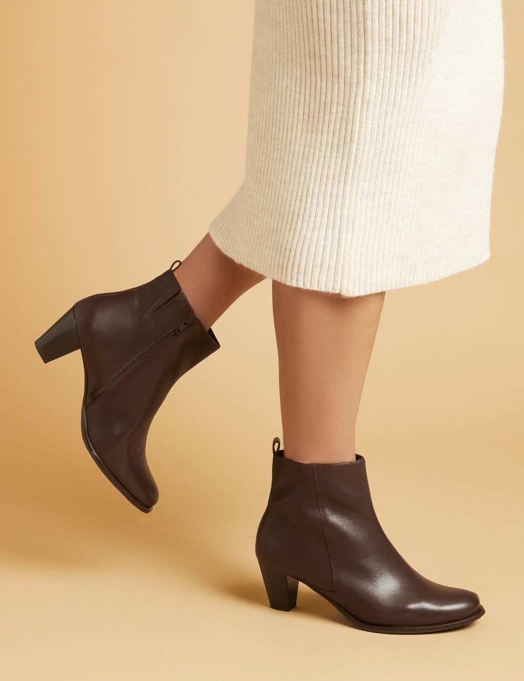 Wide Fit Leather Block Heel Ankle Boots