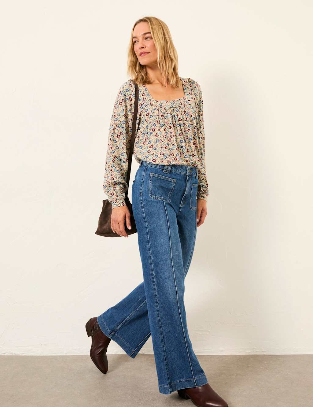 Fatface Women's Ditsy Floral Square Neck Blouse - 10 - Ivory Mix - Available at M&S