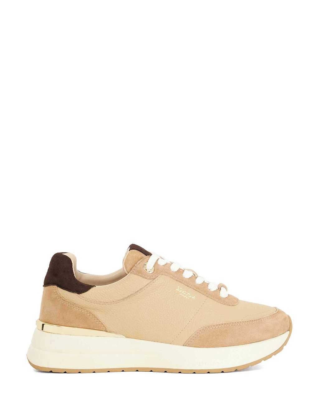 Dune London Leather Metallic Trainers Camel