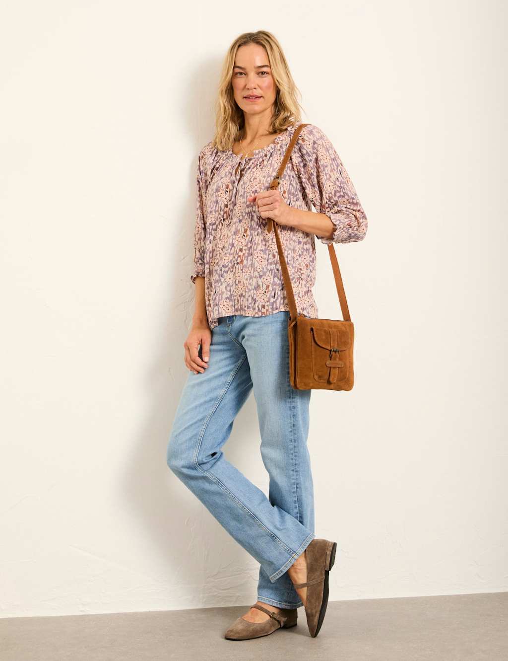 Fatface Women's Floral Tie Neck Blouse - 18 - Purple Mix - Available at M&S